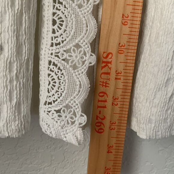 ASOS Design Textured White Crochet Trim Wrap Long Sleeve Mini Dress Size 6 - Picture 8 of 12